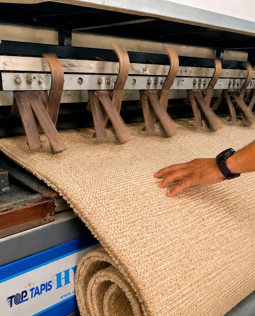 Machine de dépoussiérage battant un tapis en fibres naturelles