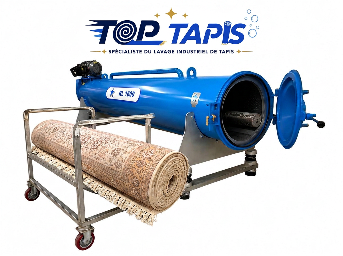 Essoreuse centrifuge avec un tapis enroulé prêt au séchage