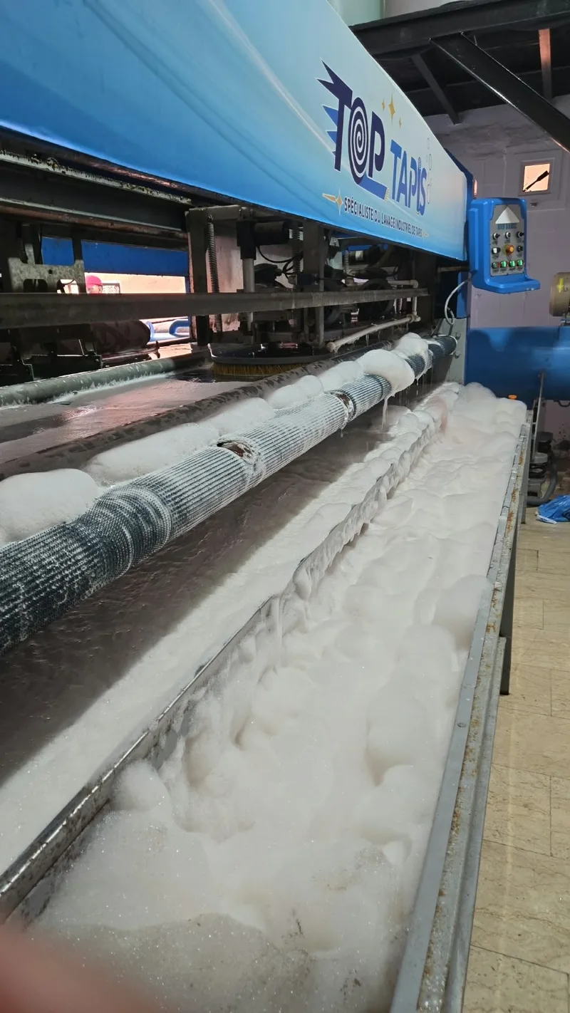 Tapis couvert de mousse dans la laveuse industrielle TOP TAPIS